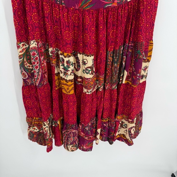 Ali Miles Boho Broomstick Floral Maxi Skirt Size 8 Tiered Pull On Elastic Waist - Picture 3 of 7